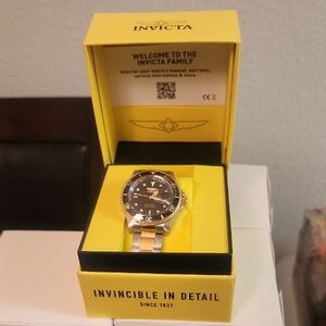 Invicta Silver and Black Watch with Stainless Steel Band